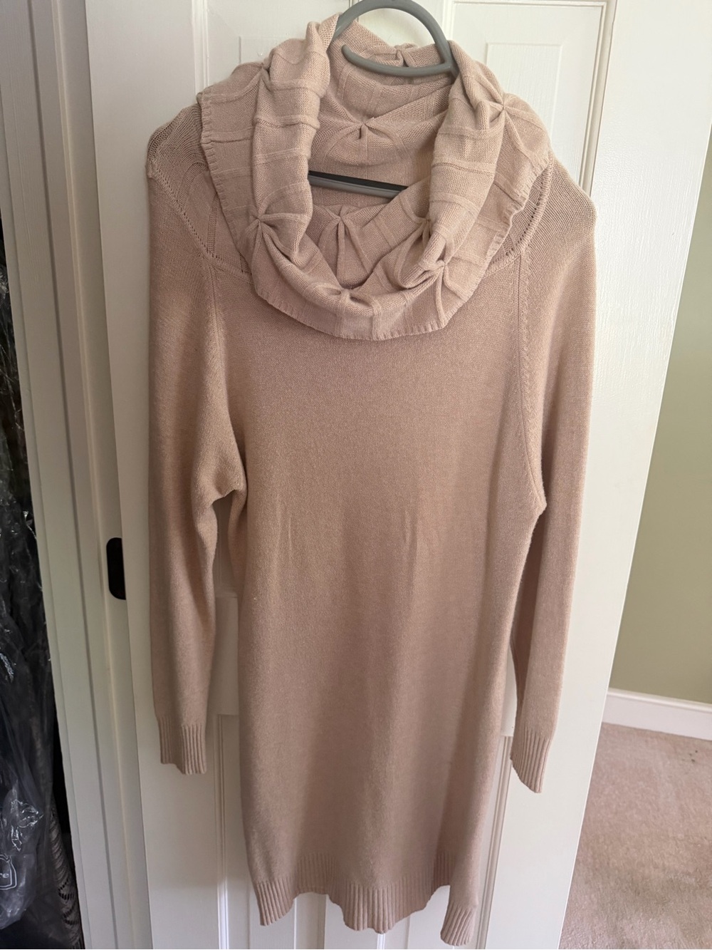 Cozy Long Sleeve Cowl Neck Sweater Dress in Blush